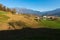 Shadow of runner on landscape of the mountains of northern Italy