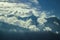 A shadow of trees in the silhouetted mountains in the clouds