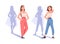 Shadow of Woman Superhero Character Standing and Smiling Vector Set