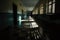 shadows cast on the floor of a dimly lit hospital corridor