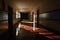 shadows cast on the floor of a dimly lit hospital corridor