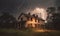 Shadows engulf the abandoned old house near the mystical forest, struck by lightning Creating using generative AI tools