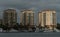 Shadows and sunlight spots on condominium towers near St Pete Pier