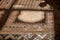 Shadows on the traditional Morrocan stone mosaic floor inside the Riad.