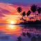 Shadows on the Water: Palm Trees Silhouetted Against the Calm Horizon of an Ocean Sunset