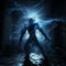 Shadowy Tendrils: A Menacing Abstract Creature in Eerie Blue Lighting