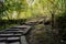 Shady mountainside stone steps in sunny afternoon