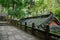 Shady pavement with lichen-covered baluster along ancient Chines