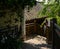 Shady stone stairway between Chinese traditional housese in sunny spring morning