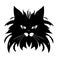 Shaggy cat head sketch closeup. Good for tattoo. Editable vector monochrome image with high details isolated on white
