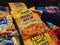 SHAH ALAM, MALAYSIA - 8 October 2020 : Hand hold a frozen packed of RAMLY Chicken Nuggets for sell in the supermarket.