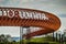 Shah Alam, Malaysia: January 23rd, 2022- A picture of orange Sime Darby Elmina park famous bridge with beautiful metal sheet