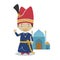 Shah empire cartoon character with Isfahan mosque. Vector Illustration.