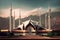 Shah Faisal Masjid Mosque. Created with generative artificial intelligence technology.