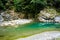 Shakadang hiking trail river view with crystal clear water and m