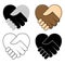 Shake hand in heart shape - No racism concept icon set. Two hands dark and fair skin in a handshake. Great for symbol of tolerance