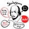 Shakespeare portrait with famous quotes and speech bubbles