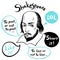 Shakespeare portrait with speech bubbles and social media funny citations