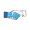 Shaking hands of artificial hand and real color line icon. Pictogram for web page, mobile app, promo. Human and robot. Editable