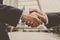 Shaking hands deal success good job. Meeting, negotiation, greeting or welcome to business partners. Partnership or Teamwork and