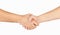 Shaking hands of two male people isolated