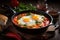 Shakshuka Breakfast, Healthy Vegetable Shakshouka with Eggs, Israel Shakshuka, Abstract Generative AI Illustration