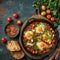 Shakshuka Breakfast, Healthy Vegetable Shakshouka with Eggs, Traditional Israel Shakshuka, Copy Space