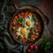 Shakshuka Breakfast, Healthy Vegetable Shakshouka with Eggs, Traditional Israel Shakshuka, Copy Space