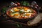 Shakshuka food in frying pan. Generate Ai