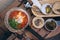 Shakshuka, Fried Eggs in Tomato Sauce on the Table