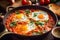 Shakshuka in frying pan. Generate Ai