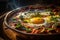 Shakshuka in pan. The cuisine of Israel and most Arab countries. Generative AI