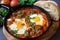 Shakshuka with a twist - a spicy and smoky version with chorizo sausage, served with a side of crusty bread