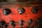 Shallow depth of field image with worn out heavy iron industrial equipment used in the oil and gas drilling industry rusty bolts