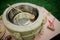 Shallow depth of field selective focus details with a traditional Japanese sake barrel after the Sake Barrel Ceremony â€œKagami-