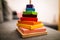 Shallow depth of field selective focus image with details of colorful wood blocks toy for children