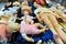 Shallow depth of field selective focus image with plastic dummies babies and adults used for CPR training