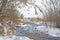 Shallow, fast, unfrozen river in winter