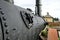 Shallow focus of a boiler plate seen on a vintage steam traction engine.