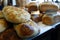 Shallow focus close up of rosemary and garlic focaccia bread, wi