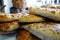 Shallow focus close up of rosemary and garlic focaccia bread, wi