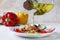 Shallow focus closeup shot of a quinoa salad with vegetables and olive oil