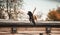 Shallow focus of the face of a Flying Monkey Spider jumping on wooden roof with blur background