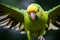 Shallow focus highlights the vibrant green Newtons parakeet parrot