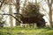 Shallow focus shot of dry branches in an old metal cart in a forest