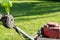 Shallow focus of a typical throttle lever on a petrol mower.