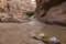 A shallow stream flows along the Wadi Numeira hiking trail in Jordan