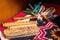 Shaman spiritual tools on the table close up