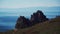 Shamanka Rock symbol of Baikal Lake near the village of Khuzhir at Olkhon Island, Russia. Nature landscape