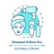 Shampoo and blow dry blue concept icon. Hair care, treatment products. Hairstyling idea thin line illustration